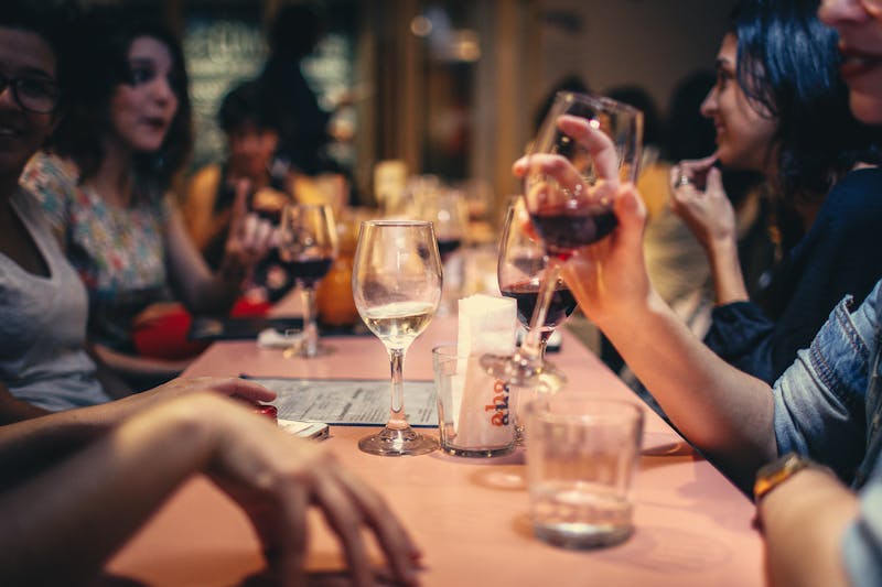 People eating at a restaurant table