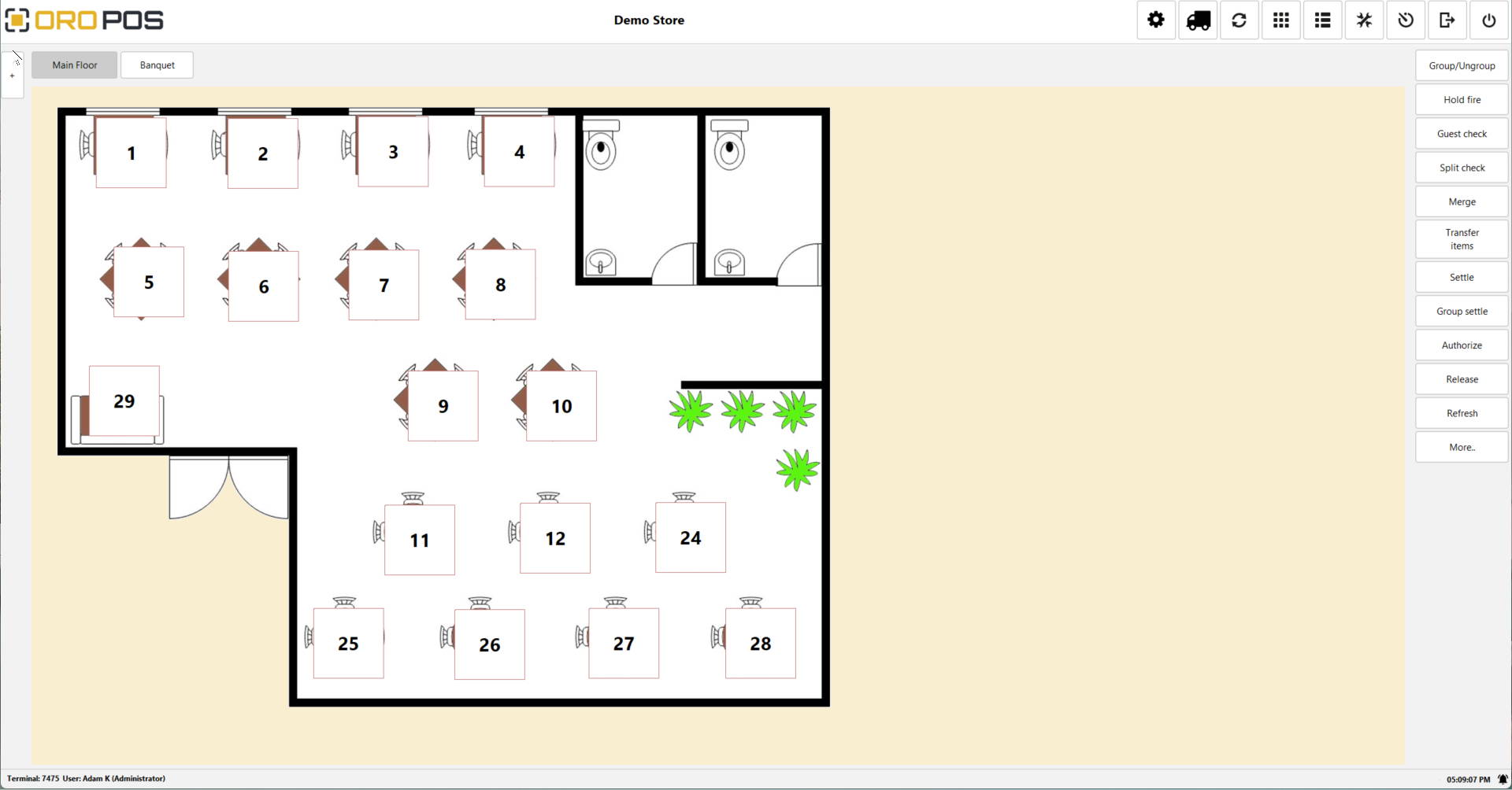 Main floor plan with tables
